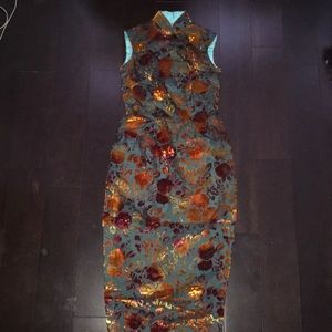 Velvet embroidered chinoise full length dress